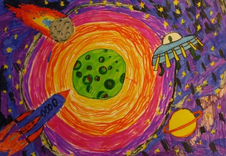 Детские рисунки про космос