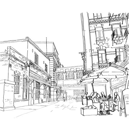 Контурный рисунок улочки