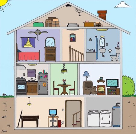 Дом в разрезе с комнатами