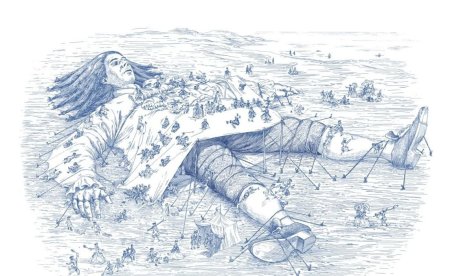 Иллюстрация к произведению путешествие Гулливера в Лилипутию