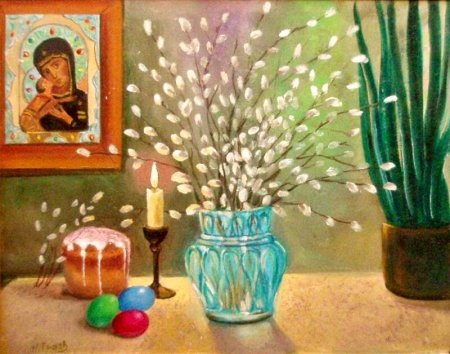 Дети с вербой живопись