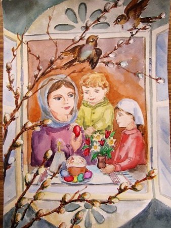 Весенний пейзаж гуашью