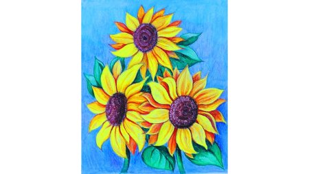 Подсолнух красками для детей