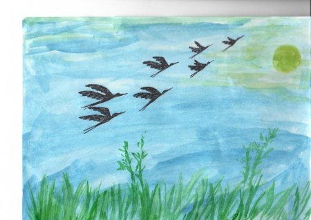 Рисование улетают птицы