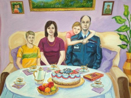 Новый год в семье рисунок