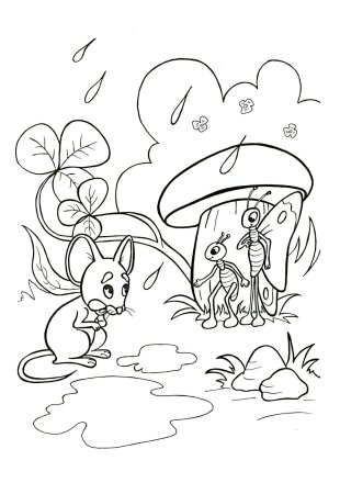 Раскраска по сказке Сутеева под грибом