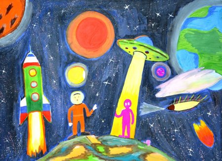Детский рисунок космос