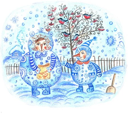 Зимние рисунки цветными карандашами