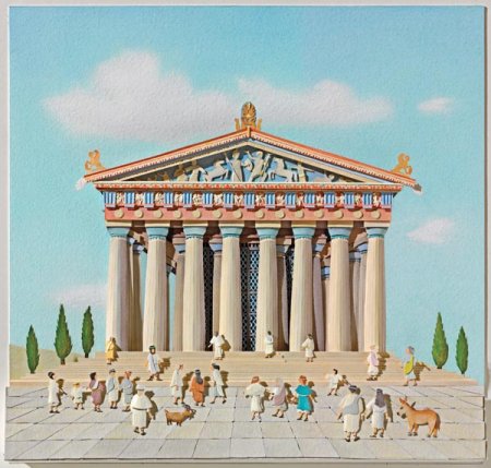 Греческий храм Парфенон Афины трафарет