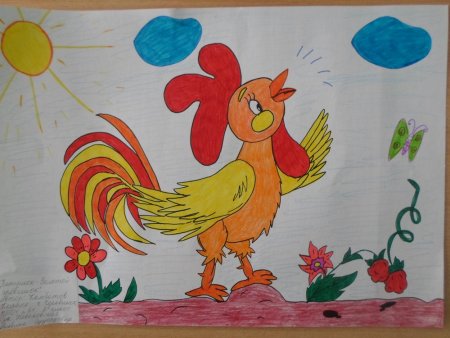 Рисование петух и краски в средней группе