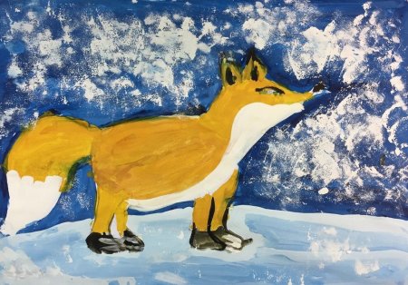 Рисование лиса зимой