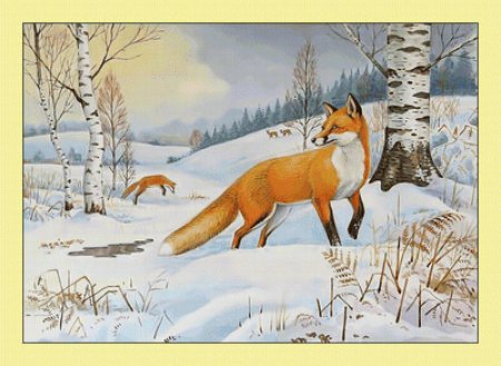 Зимний пейзаж с лисой