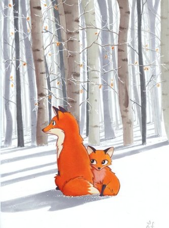 Лисица акварелью