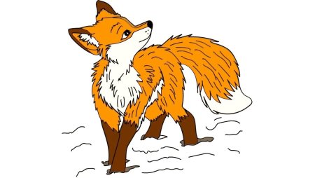 Иллюстрации зимнего леса с лисой