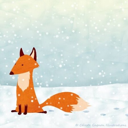 Лиса зимой акварель