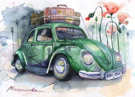 Фольксваген Жук акварель