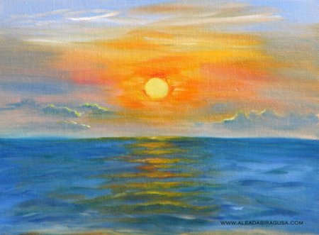 Закат на море цветными карандашами
