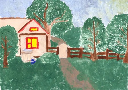 Рисунок деревни красками