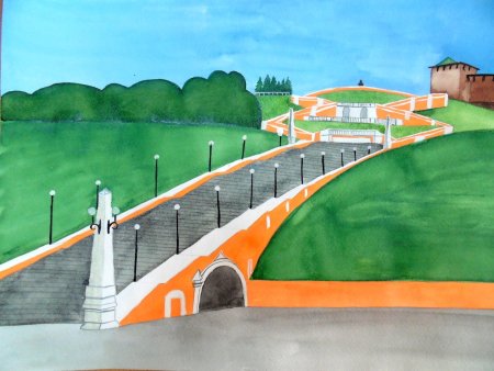 Чкаловская лестница Нижний Новгород рисунок для детей