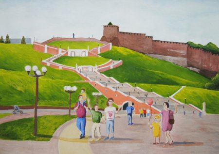 Рисунок Чкаловская лестница в Нижнем Новгороде Чкаловская