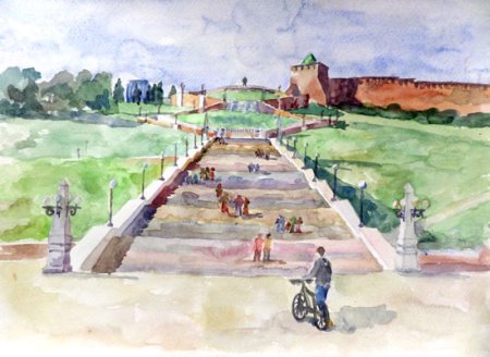 Чкаловская лестница Нижний Новгород зарисовки