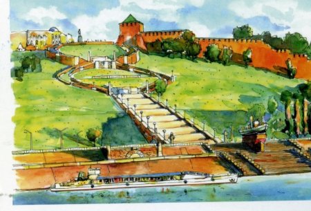 Чкаловская лестница Нижний Новгород рисунок