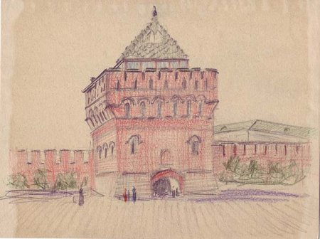 Дмитриевская башня Нижегородского Кремля рисунок