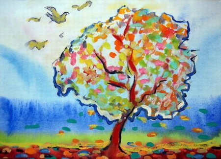 Дерево детский рисунок красками