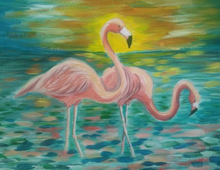 Фламинго рисунок красками