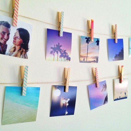 Нитка с фотографиями на прищепках