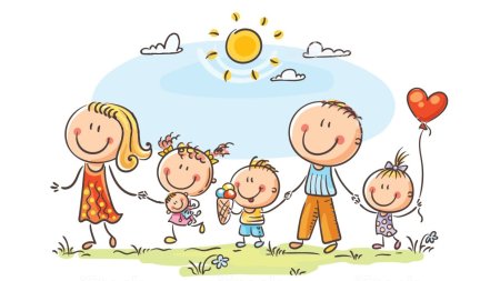 Счастливая семья трое детей рисунок