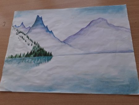 Горный пейзаж детский рисунок