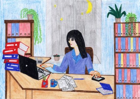 Рисунок мама на работе