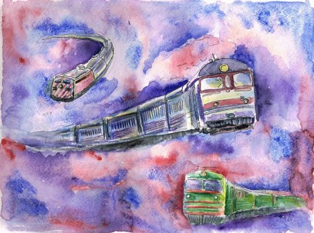 Железная дорога акварель