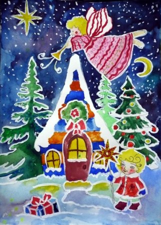 Детские рисунки на тему Рождество