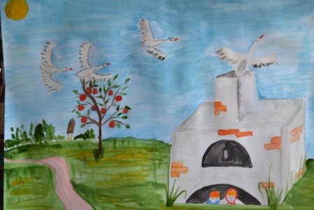 Рисунок к сказке гуси лебеди 2 класс для детей