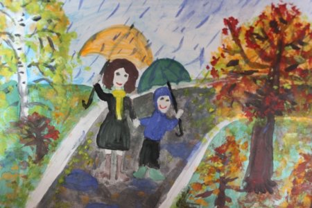Рисование мама гуляет с ребёнком