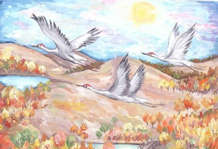 Рисование улетают птицы