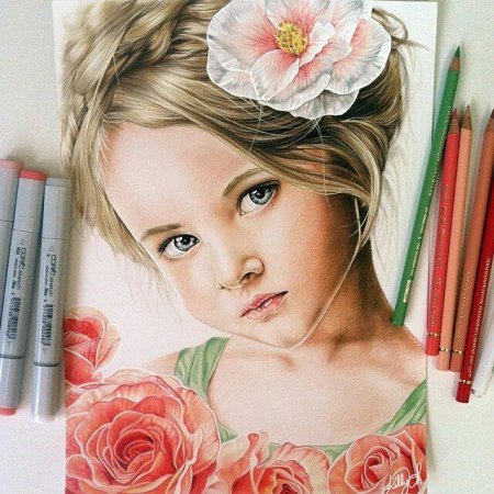 Портрет ребенка цветными карандашами