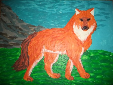 Красный волк карандашом