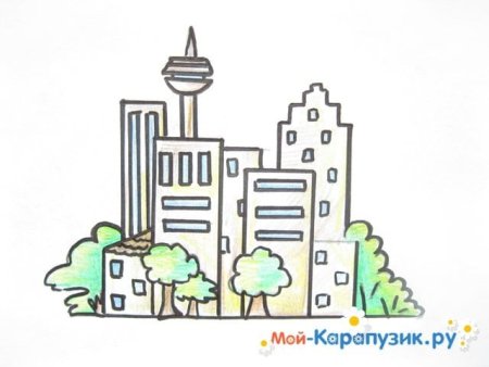 Город рисунок карандашом для детей
