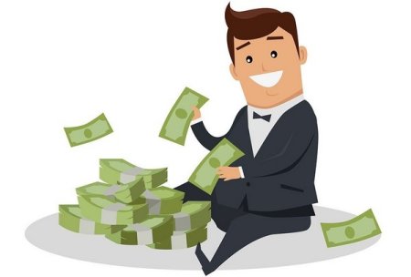 Человек с деньгами на белом фоне