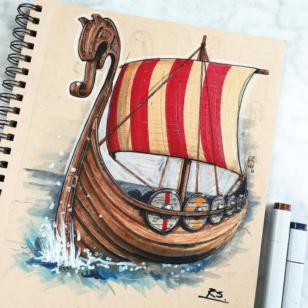 Драккар викингов тату эскиз