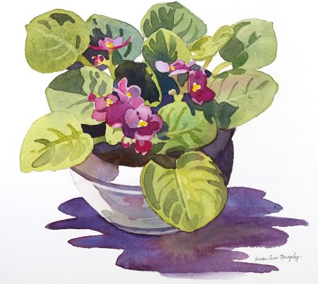 Этюд фиалки акварелью