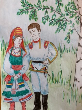 В Мордовском костюме девушка рисовать