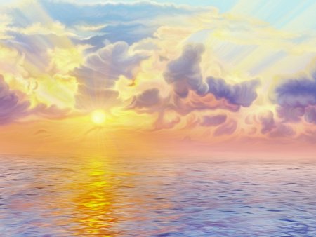 Рассвет на море акварель