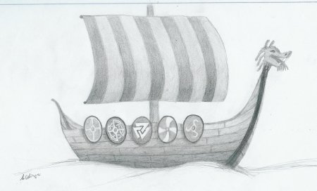 Нарисовать корабль викингов Драккар