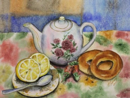 Акварельные натюрморты с посудой