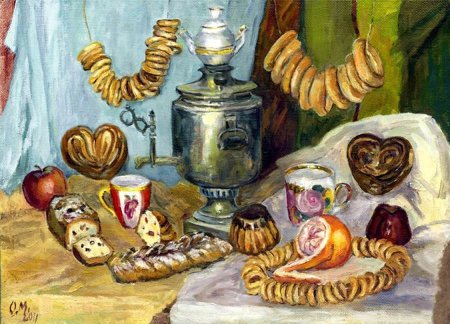 Чаепитие с самоваром и баранками