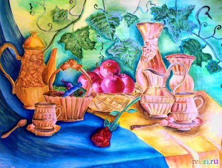 Рисуем натюрморт чаепитие